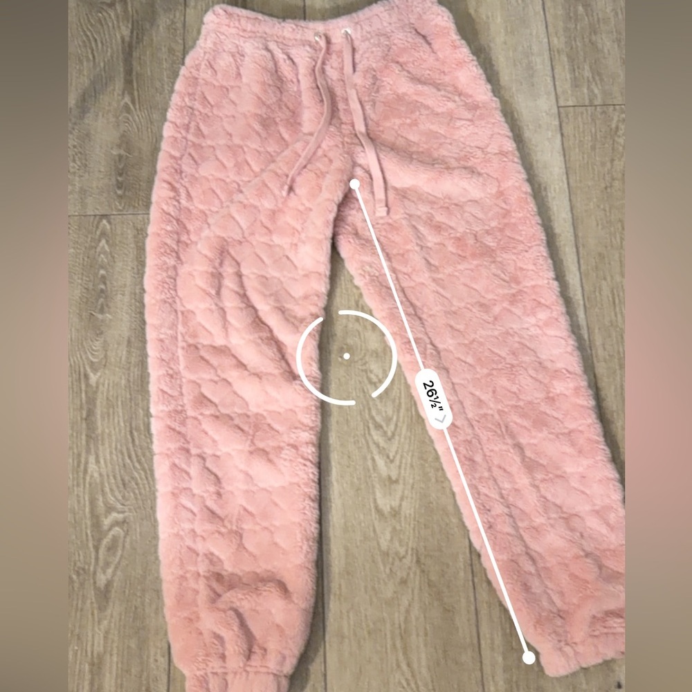 SMALL Crave Fame Fuzzy joggers /soft Pink Heart Pajama Pants - Picture 4 of 7